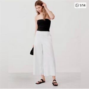 Banana Republic Wide-Leg Linen-Blend Cropped Pull-On Pant White S